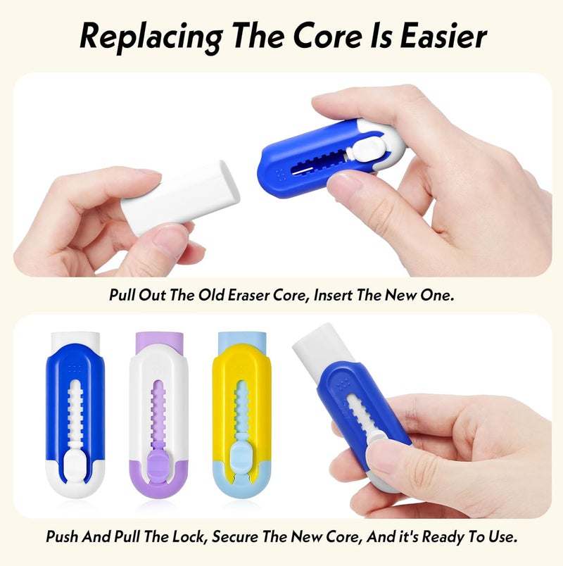 Muxdilu Retractable Eraser, Pack of 3, Pencil Eraser for Pencils,Assorted Color - Image 5